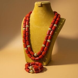 African Coral Beads for Men – Traditional Igbo Wedding Bead Set (Red Coral Necklace)